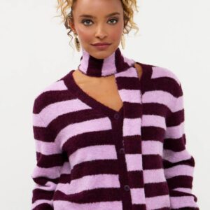 Ydence: Felicity cardigan in Ecru/bruin en in violet